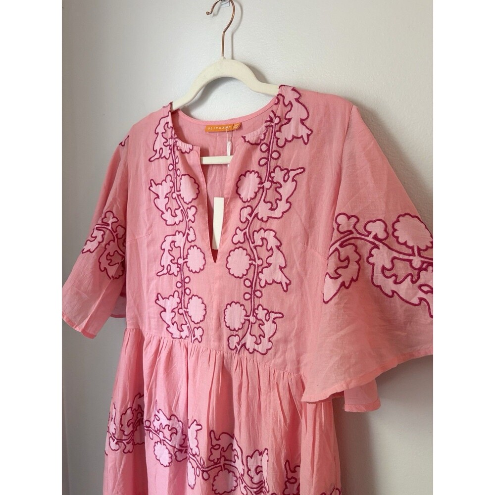 NWT OLIPHANT Pink Appliqué Floral Flirty Tangier V-Neck Tuckernuck Maxi Dress XS - Picture 3 of 13